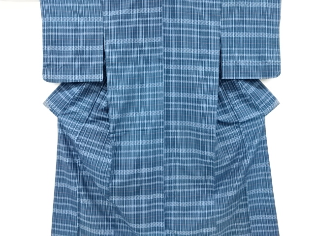 格子に絣柄織り出し手織り紬着物